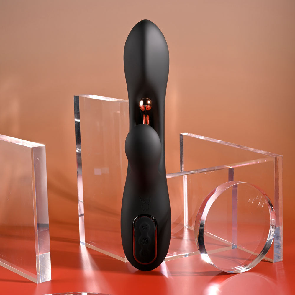 Playboy Pleasure AUREUS - Black 22.7 cm Rabbit Vibrator with Internal Flicker