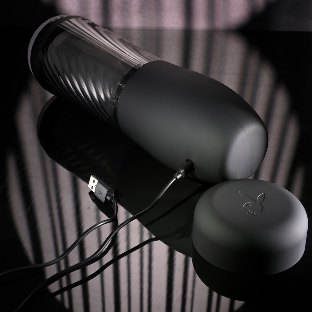 Playboy Pleasure WHIRLWIND - Clear USB Rechargeable Thrusting and Spinning Auto Stroker — view 9