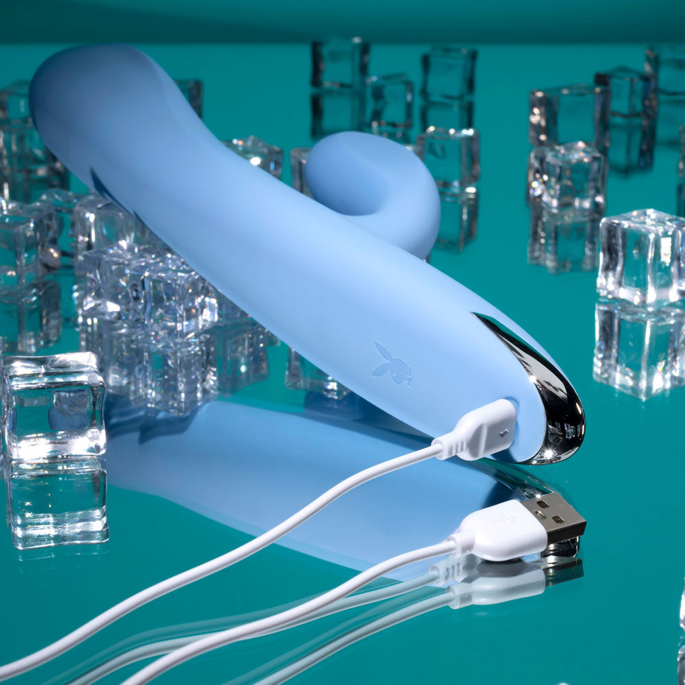 Playboy Pleasure UP AND AWAY - Blue 26.7 cm USB Rechargeable Rabbit Vibrator — view 8
