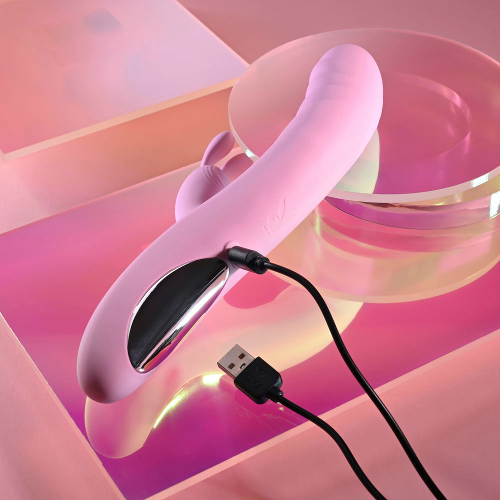 Playboy Pleasure RUB ME RIGHT - Pink 23.2 cm USB Rechargeable Thrusting Rabbit Vibrator — view 9