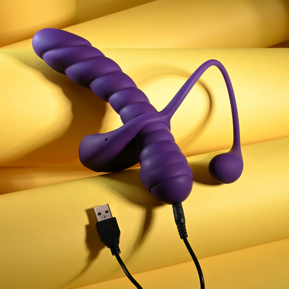 Playboy Pleasure TWISTED PLAYGROUND - Purple USB Rechargeable Vibrator and Cock Ring Kit — view 9