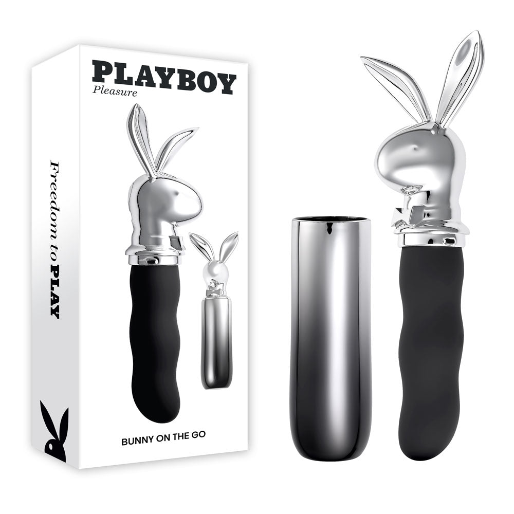Playboy Pleasure BUNNY ON THE GO - Black/Chrome 18.6 cm USB-C Vibrator buy online Australia