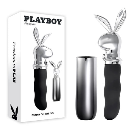 Playboy Pleasure BUNNY ON THE GO - Black/Chrome 18.6 cm USB-C Vibrator buy online Australia