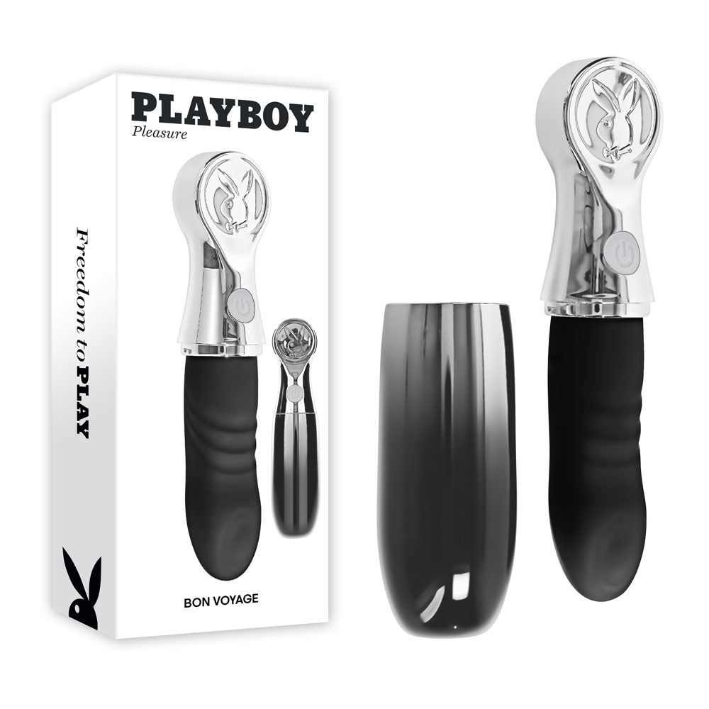 Playboy Pleasure BON VOYAGE - Black/Chrome 18.7 cm USB-C Tapping Vibrator buy online Australia