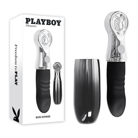 Playboy Pleasure BON VOYAGE - Black/Chrome 18.7 cm USB-C Tapping Vibrator buy online Australia