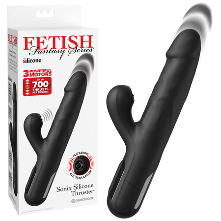 FFS Sonix Silicone Thruster - Black 22 cm Thrusting Vibrator with Flicking Clit Stim buy online Australia