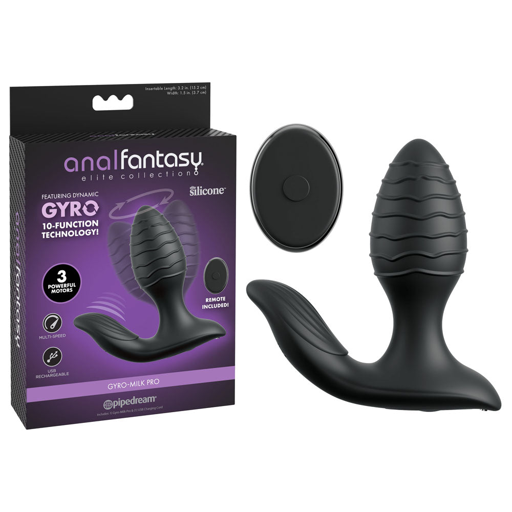 Anal Fantasy Elite Gyro-Milk Pro - Black - Black USB Rechargeable Gyrating Butt Plug