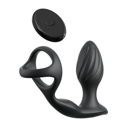 Anal Fantasy Elite Ass-Gasm Gyro-Milk Pro - Black Gyrating Butt Plug with Cock Ring