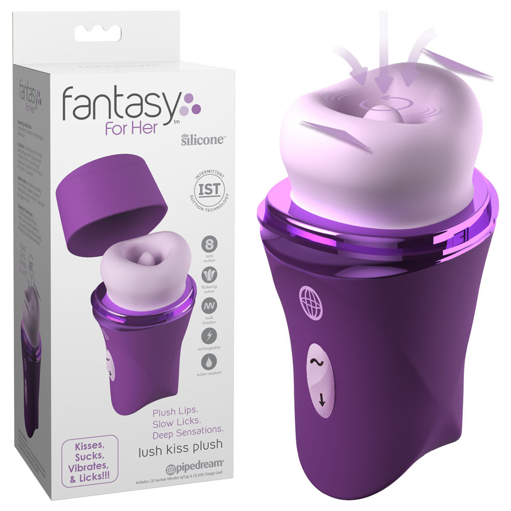 Fantasy For Her Lush Kiss Plush - Purple - Purple USB Rechargeable Licking & Sucking Stimulator