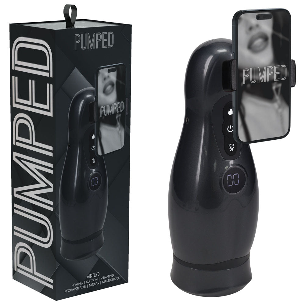 PUMPED Virtuo - Gunmetal - Gunmetal Grey/Clear Sucking And Vibrating Auto Masturbator buy online Australia