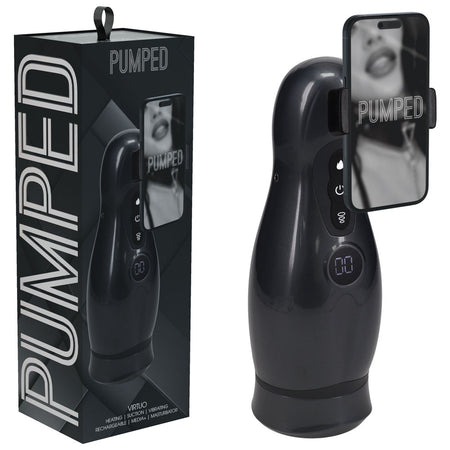 PUMPED Virtuo - Gunmetal - Gunmetal Grey/Clear Sucking And Vibrating Auto Masturbator buy online Australia