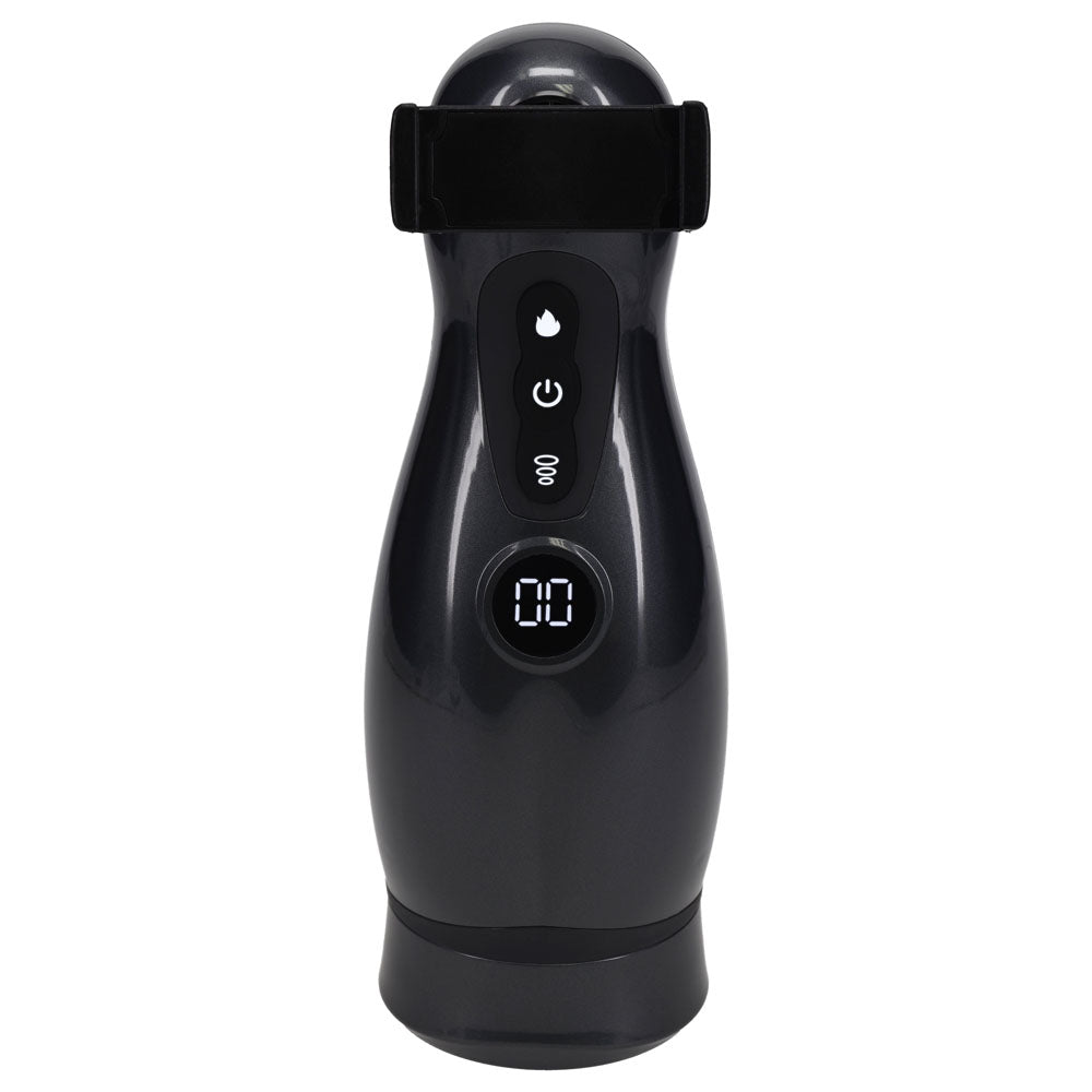 PUMPED Virtuo - Gunmetal - Gunmetal Grey/Clear Sucking And Vibrating Auto Masturbator