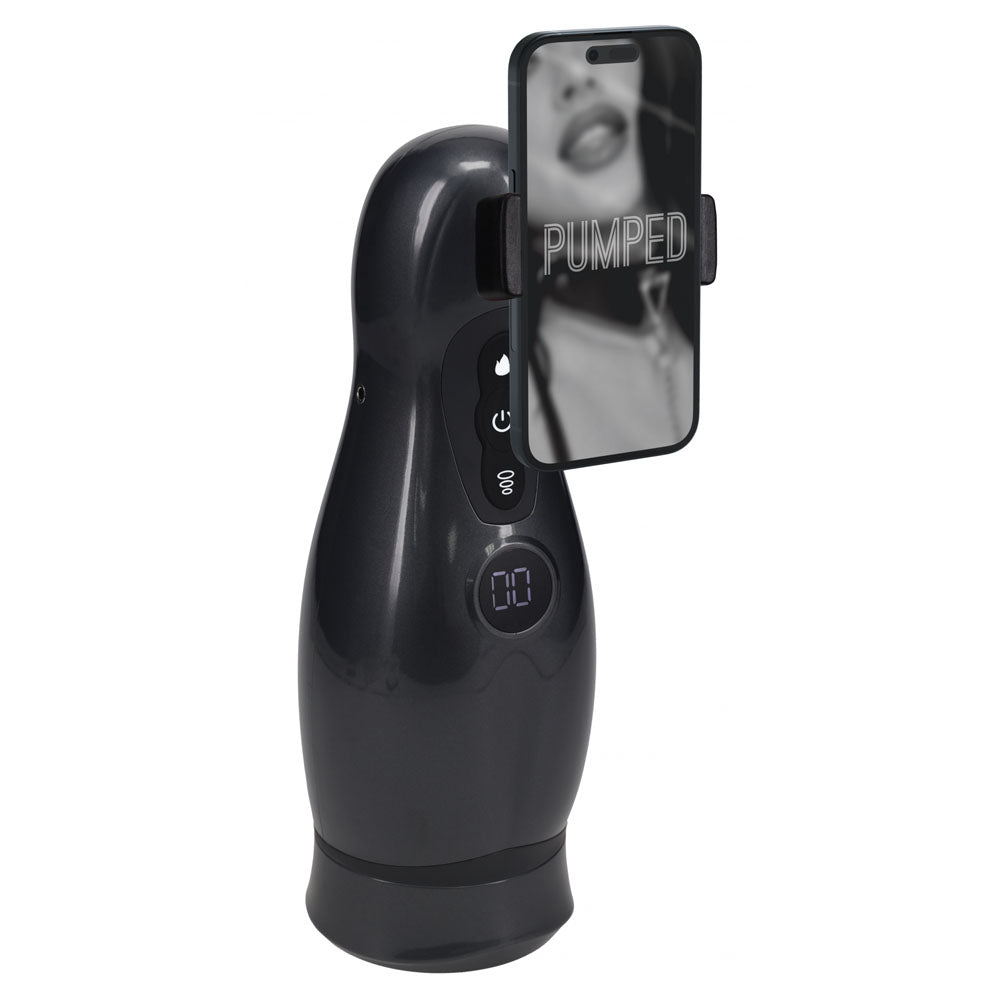 PUMPED Virtuo - Gunmetal - Gunmetal Grey/Clear Sucking And Vibrating Auto Masturbator