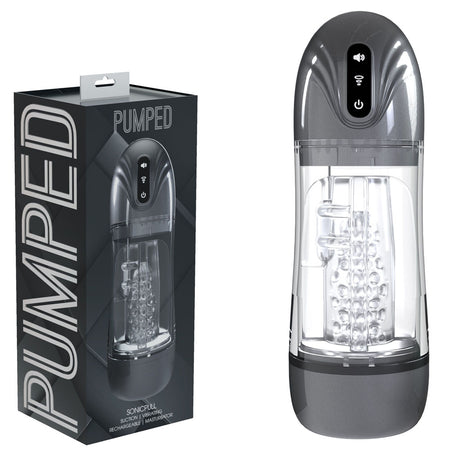 PUMPED SonicPull - Gunmetal - Gunmetal Grey/Clear Sucking And Vibrating Auto Masturbator buy online Australia