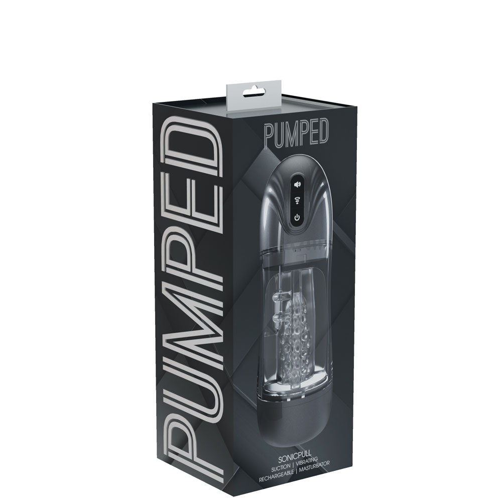 PUMPED SonicPull - Gunmetal - Gunmetal Grey/Clear USB Rechargeable Sucking And Vibrating Auto Masturbator — view 9