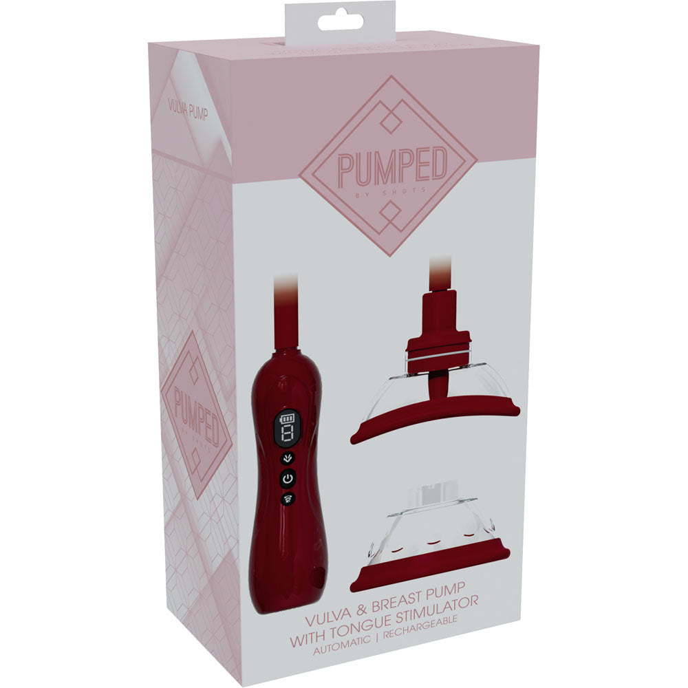 Shots Pumped Vulva & Breast Pump with Tongue Stimulator Red USB Rechargeable Ladies Pump Set, view 3
