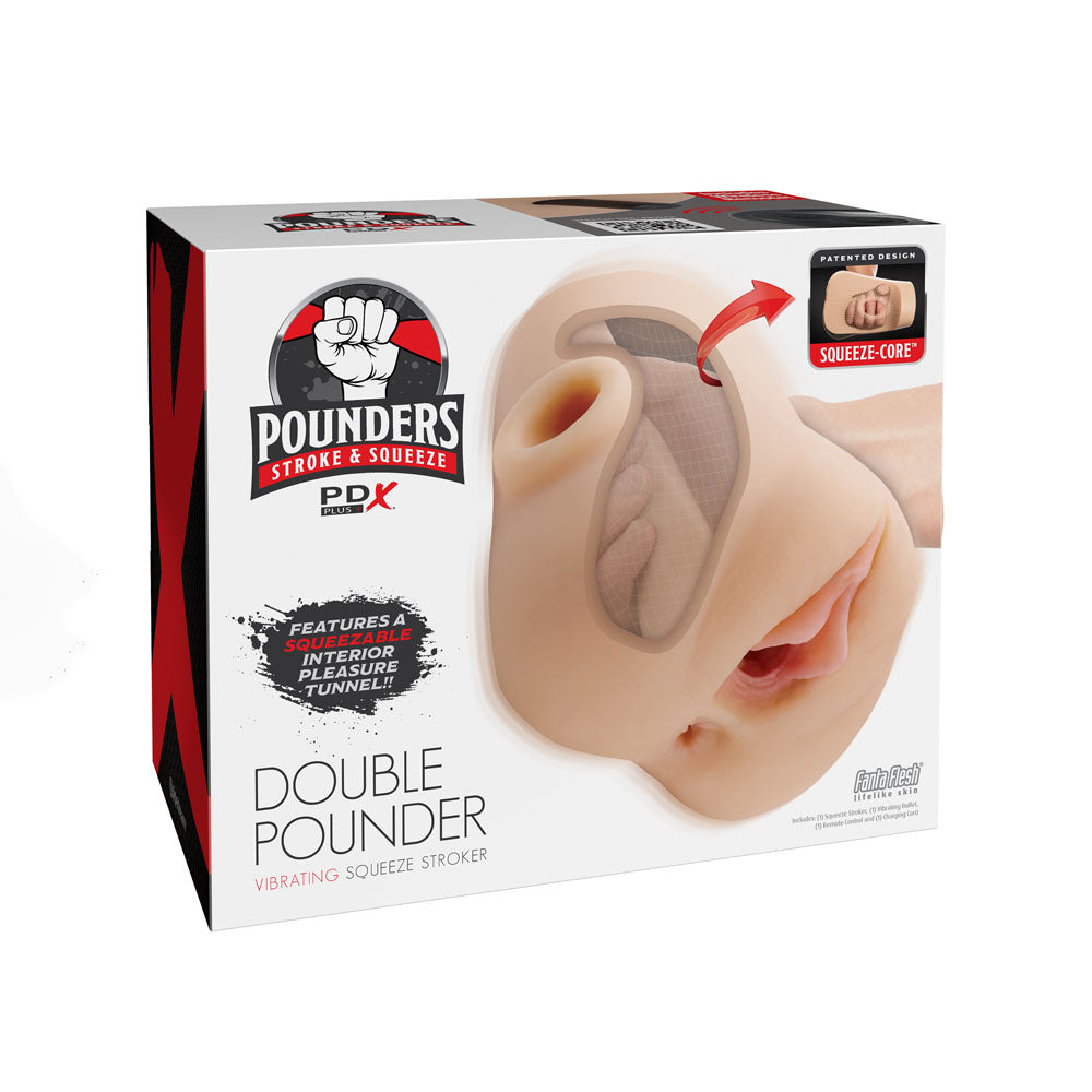 PDX Plus Double Pounder Vibrating Squeeze Stroker - Flesh - Flesh Vibrating Vagina Stroker buy online Australia