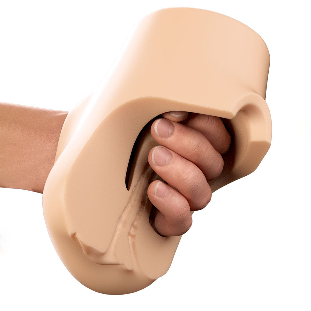 PDX Plus Double Pounder Vibrating Squeeze Stroker - Flesh - Flesh Vibrating Vagina Stroker