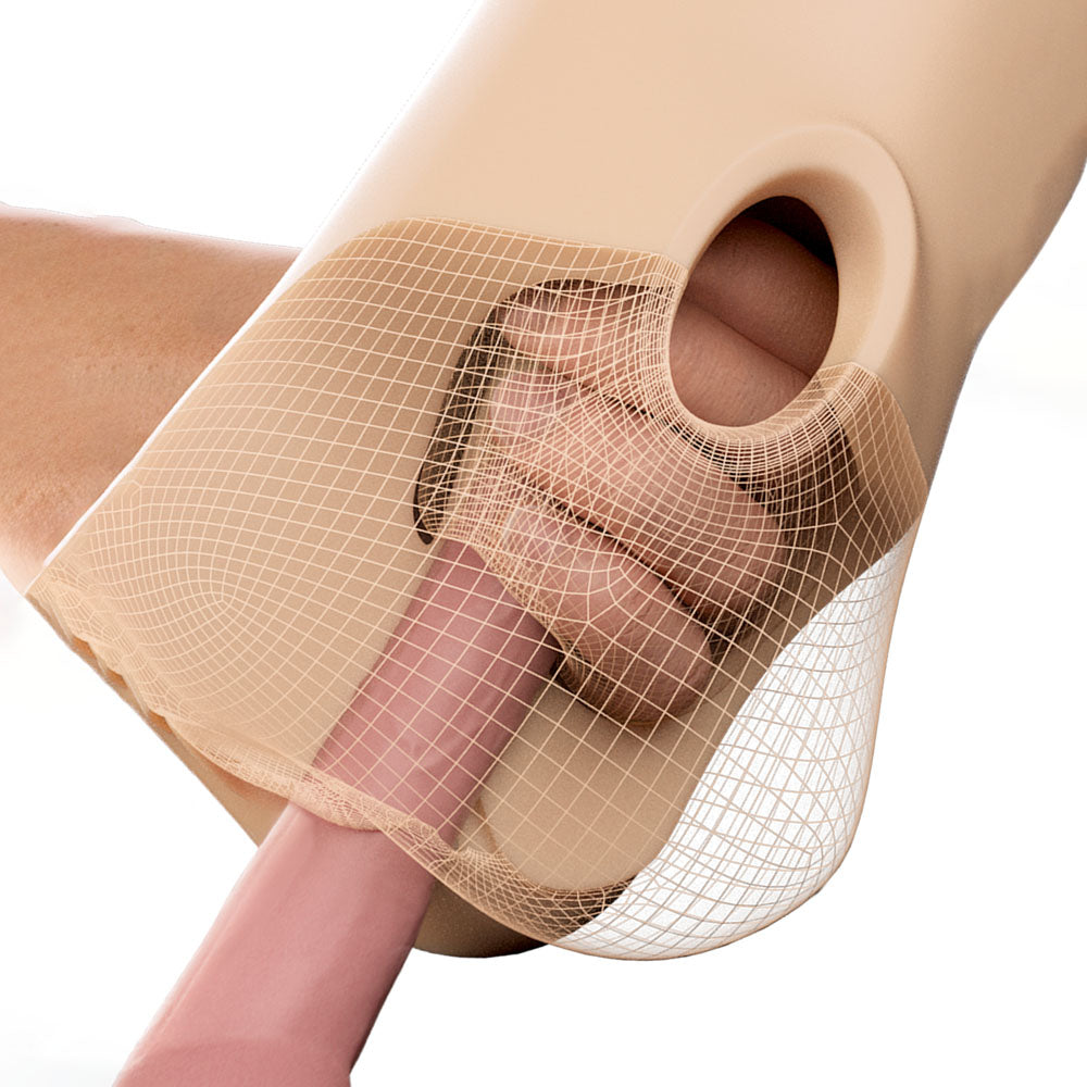 PDX Plus Double Pounder Vibrating Squeeze Stroker - Flesh - Flesh Vibrating Vagina Stroker