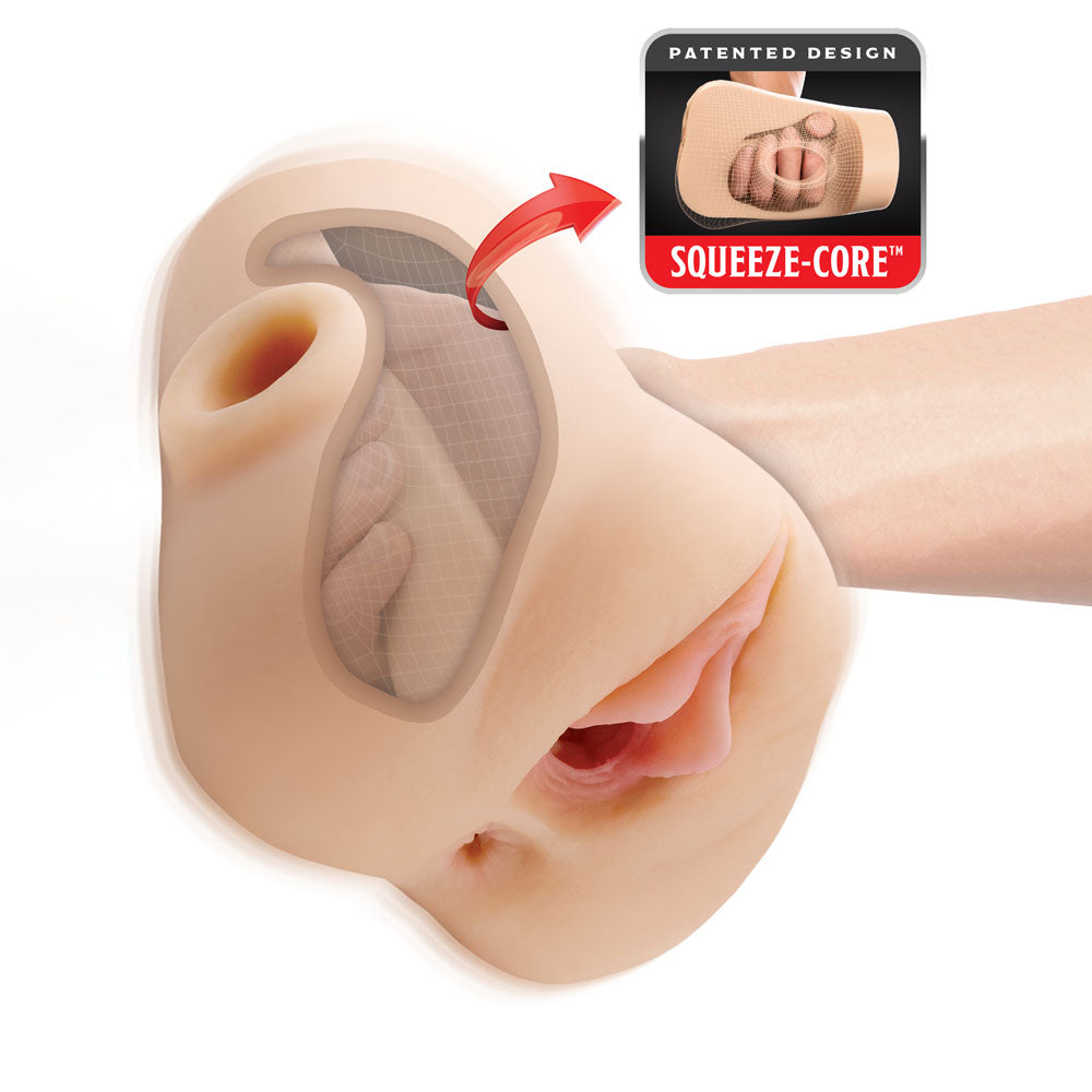 PDX Plus Double Pounder Vibrating Squeeze Stroker - Flesh - Flesh Vibrating Vagina Stroker