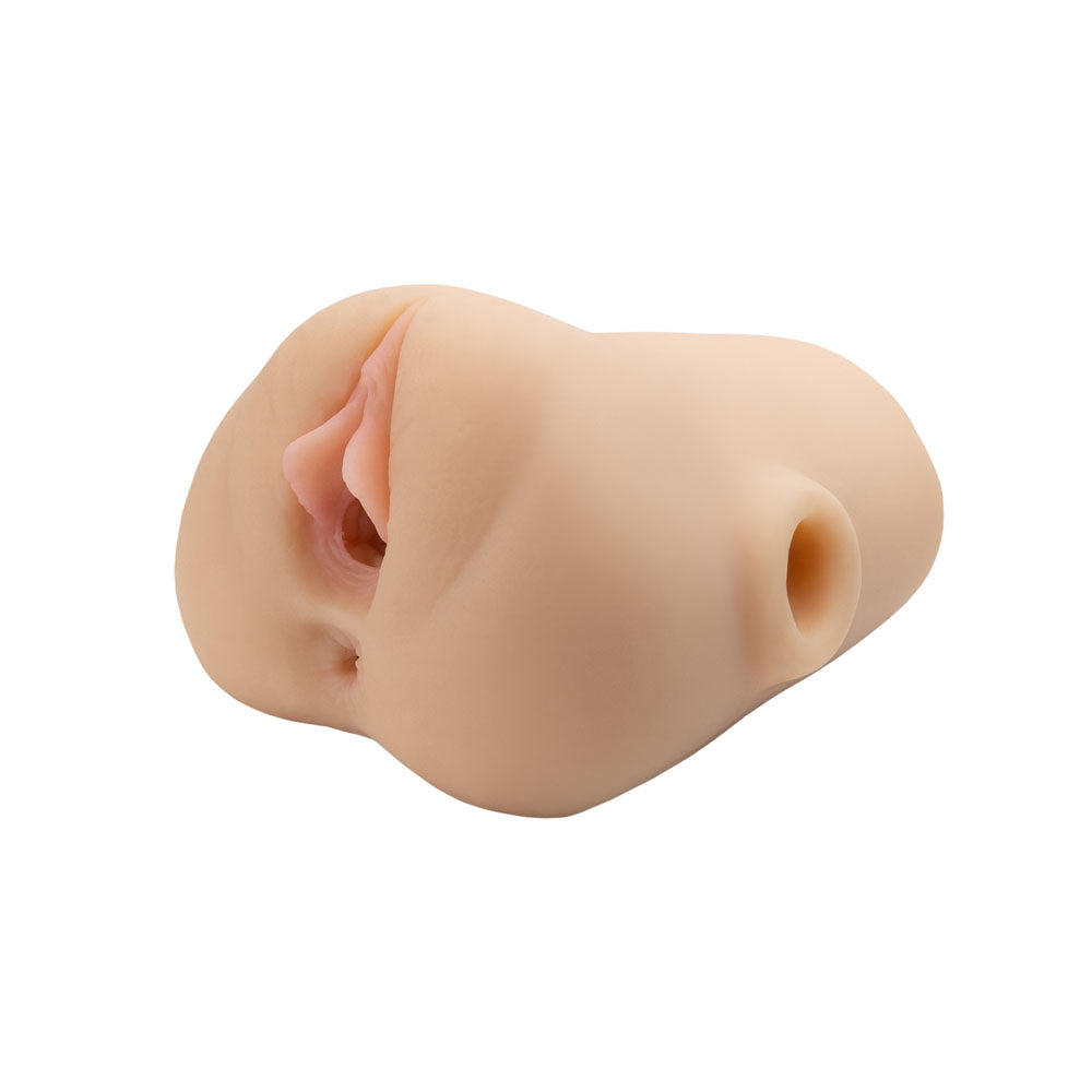 PDX Plus Double Pounder Vibrating Squeeze Stroker - Flesh - Flesh USB Rechargeable Vibrating Vagina Stroker — view 6