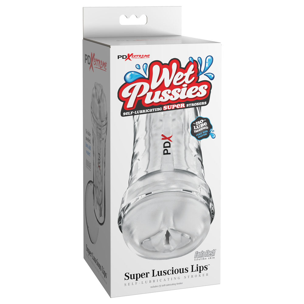 PDX Extreme Wet Pussies - Super Luscious Lips - Clear - Clear Self Lubricating Vagina Stroker