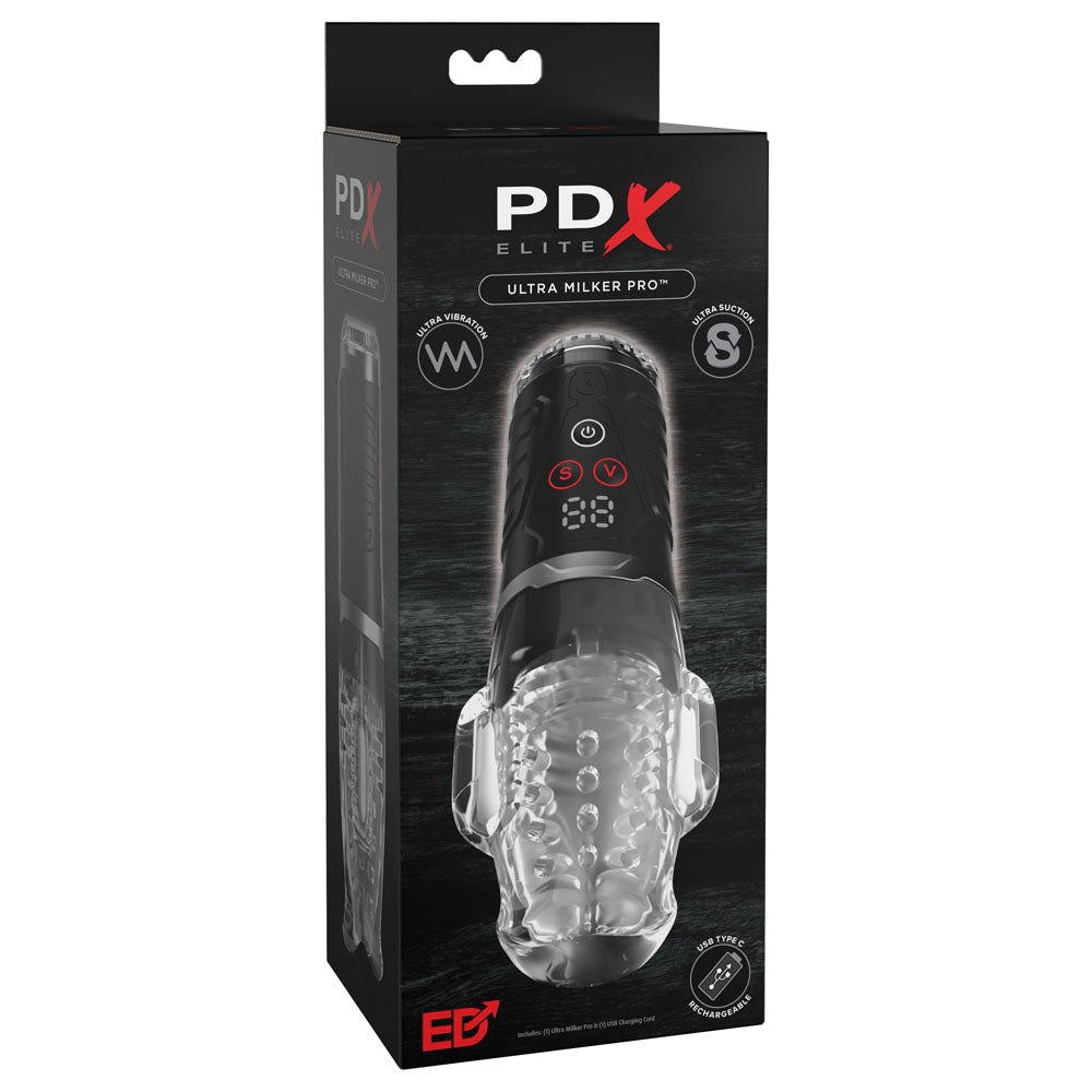 PDX Elite Ultra Milker Pro - Clear USB Rechargeable Vibrating & Sucking Auto Stroker