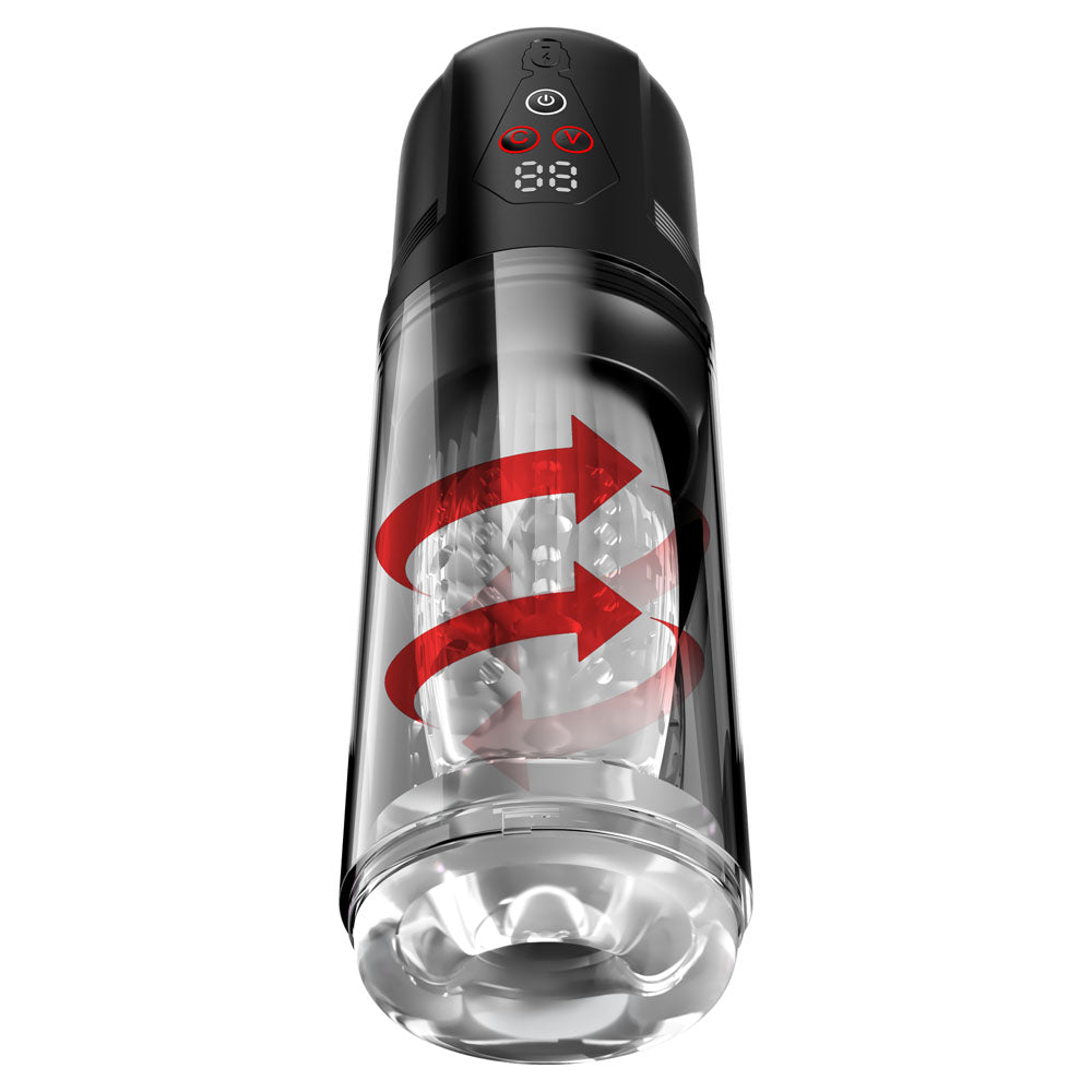 PDX Elite Mega-Bator Pro - Clear USB Rechargeable Vibrating & Spinning Auto Stroker