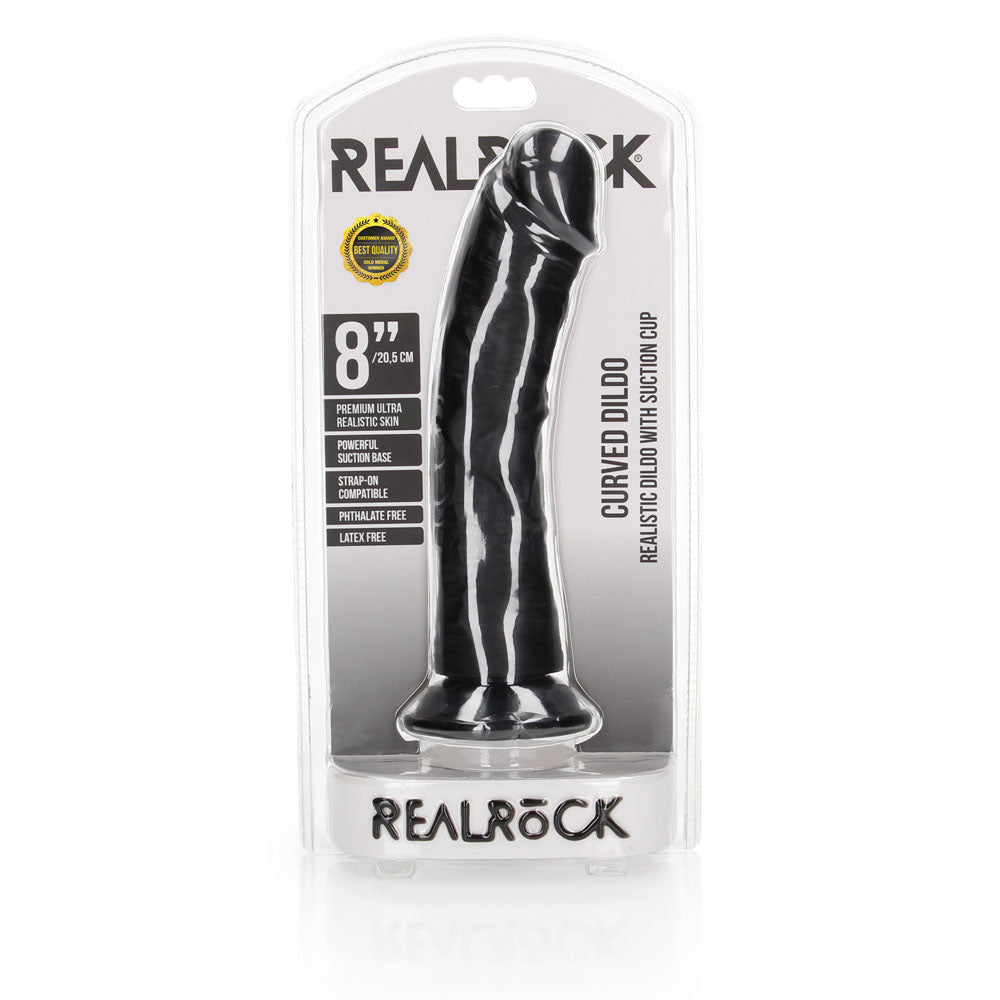 REALROCK Realistic Regular Curved Dildo with Suction Cup - 20 cm - Black 20 cm (8'') Dong — image 8