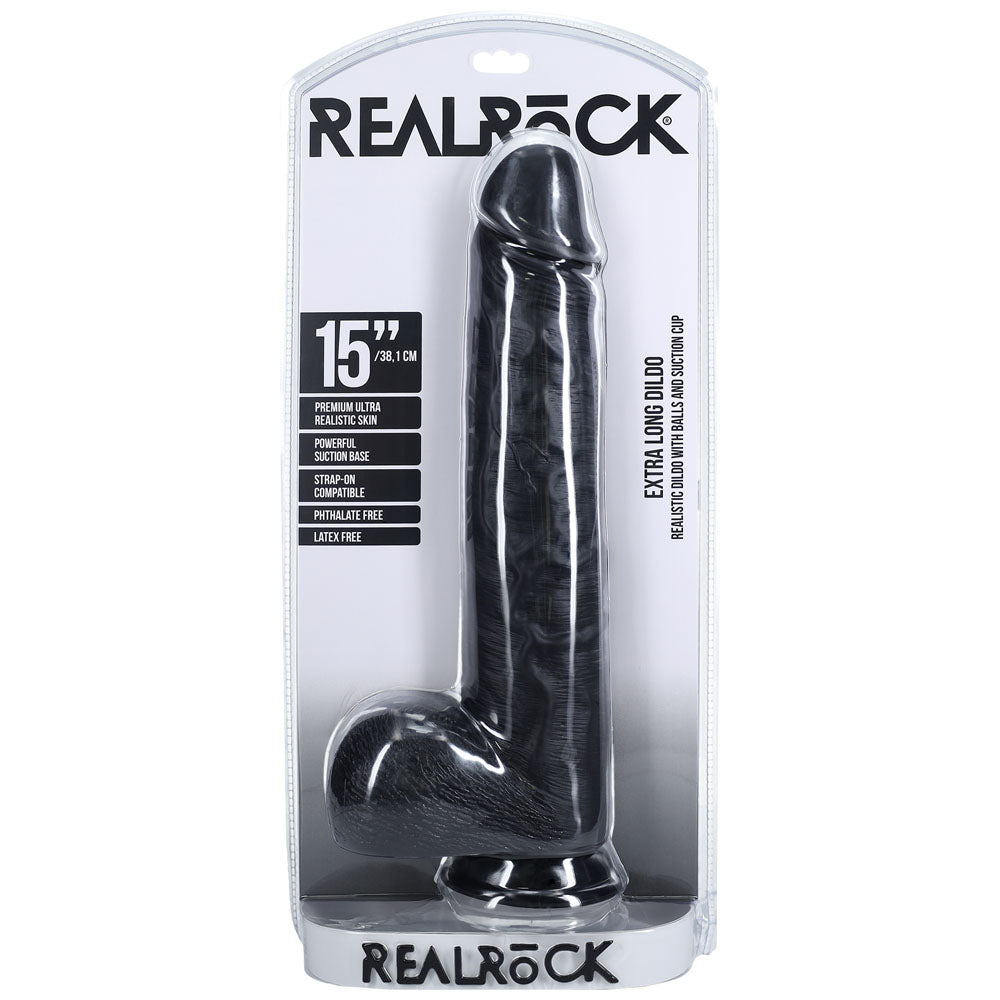 REALROCK 38cm Extra Long Dildo with Balls - Black - Black 38 cm (15'') Extra Long Dong — view 9