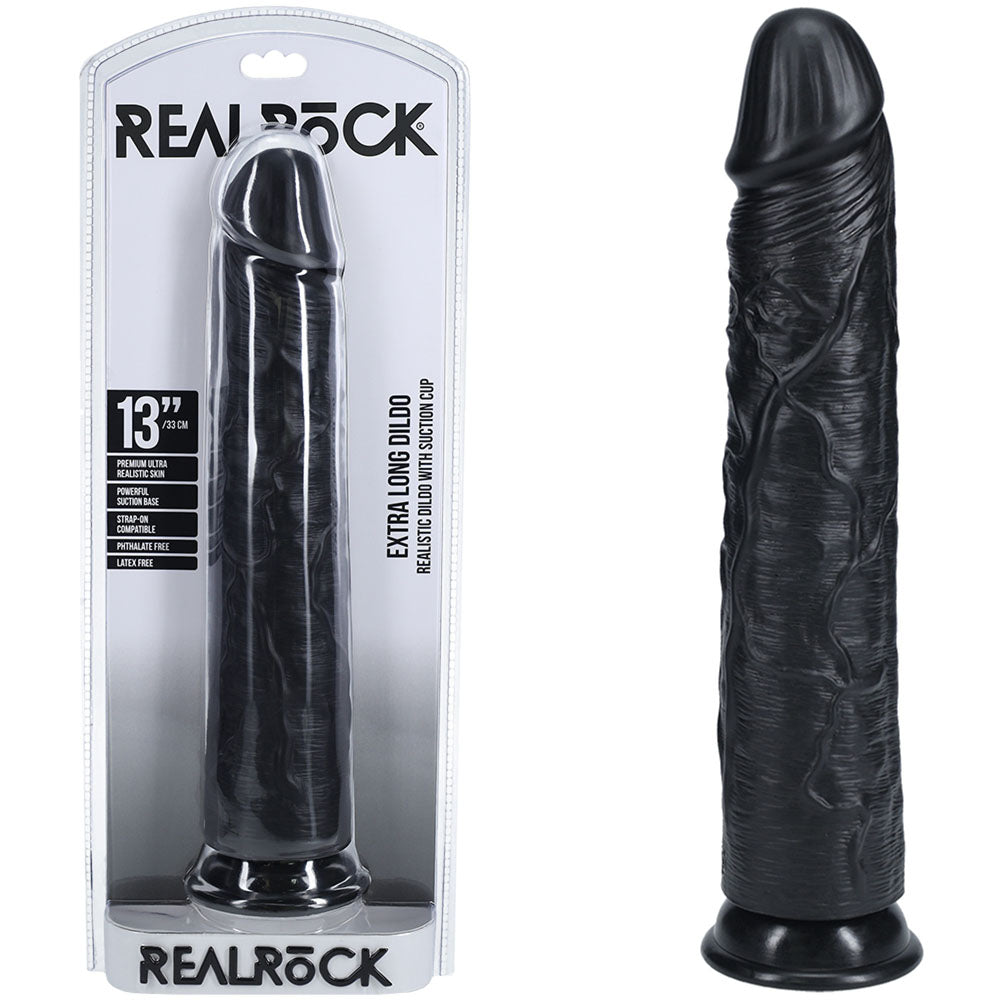 REALROCK 33cm Extra Long Dildo - Black - Black 33 cm (13'') Extra Long Dong buy online Australia