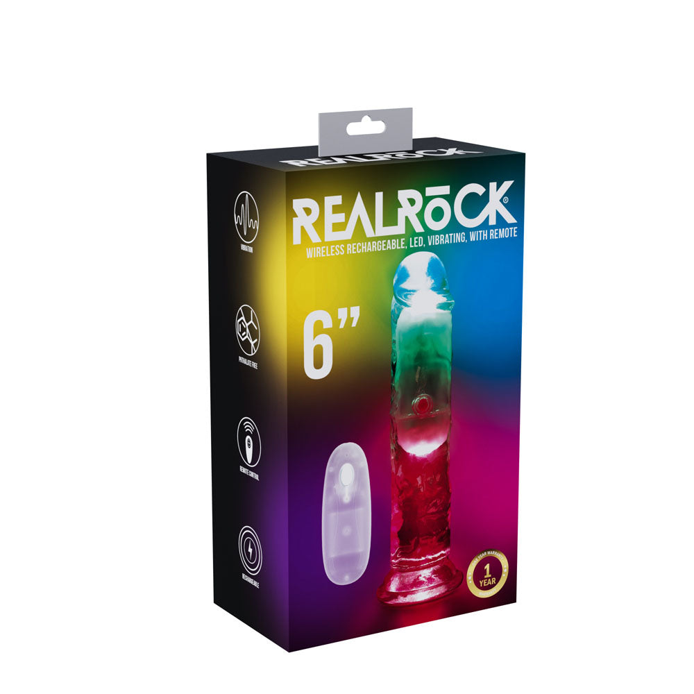 REALROCK 6'' No Balls Wireless LED Vibrating Dong - Clear with LED 16.5 cm Vibrating Dong with Remote buy online Australia