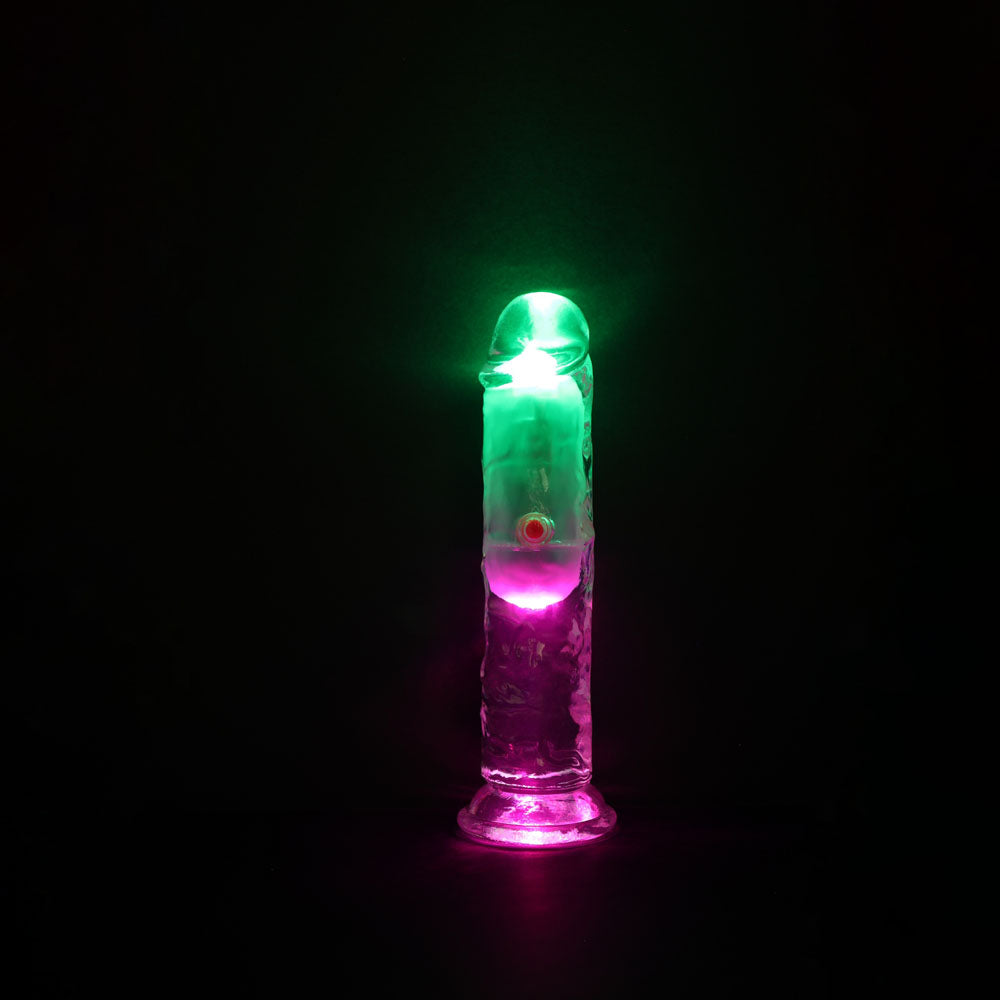 REALROCK 6'' No Balls Wireless LED Vibrating Dong - Clear with LED 16.5 cm Vibrating Dong with Remote