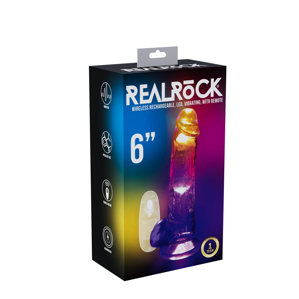 REALROCK 6'' with Balls Wireless LED Vibrating Dong - Clear with LED 16.2 cm Vibrating Dong with Remote buy online Australia