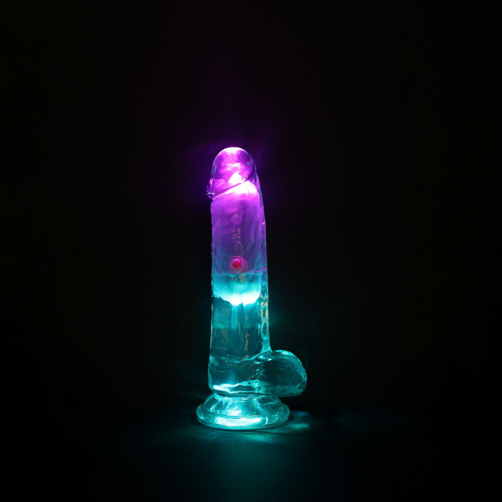 REALROCK 6'' with Balls Wireless LED Vibrating Dong - Clear with LED 16.2 cm Vibrating Dong with Remote