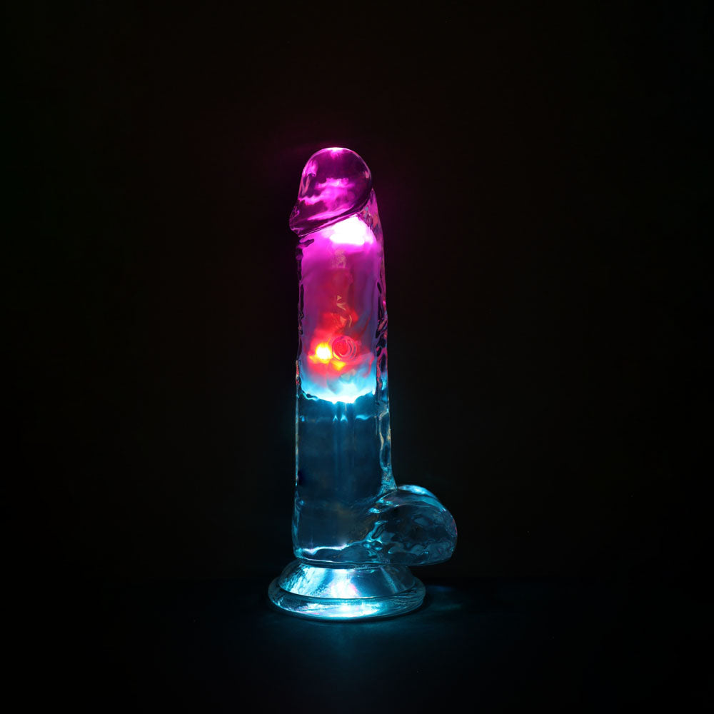 REALROCK 7'' with Balls Wireless LED Vibrating Dong - Clear with LED 19.5 cm Vibrating Dong with Remote