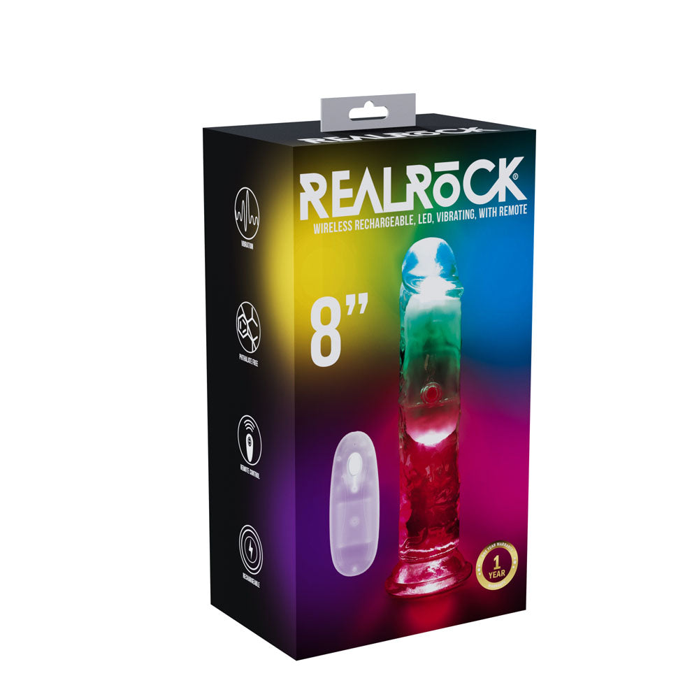 REALROCK 8'' No Balls Wireless LED Vibrating Dong - Clear with LED 22 cm Vibrating Dong with Remote buy online Australia