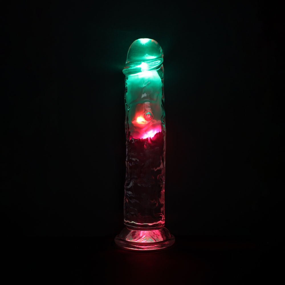 REALROCK 8'' No Balls Wireless LED Vibrating Dong - Clear with LED 22 cm Vibrating Dong with Remote