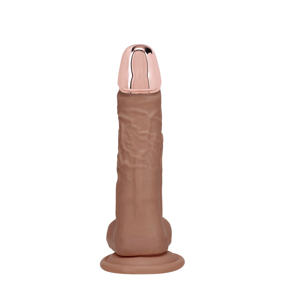 REALROCK Metal Head 6'' Rechargeable Dildo - Tan - Tan 16.2 cm USB Rechargeable Vibrating Dildo with Metal Head and Wirele...