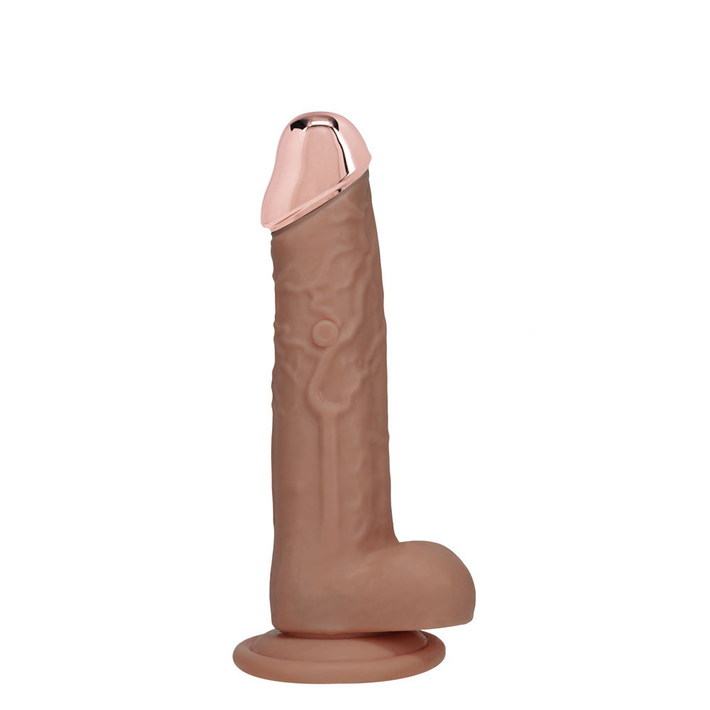 REALROCK Metal Head 6'' Rechargeable Dildo - Tan - Tan 16.2 cm USB Rechargeable Vibrating Dildo with Metal Head and Wirele...