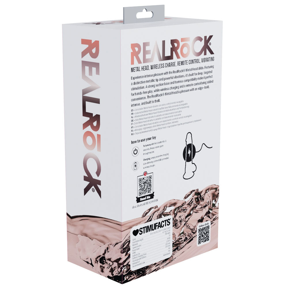 REALROCK Metal Head 6'' Rechargeable Dildo - Tan - Tan 16.2 cm USB Rechargeable Vibrating Dildo with Metal Head and Wirele...