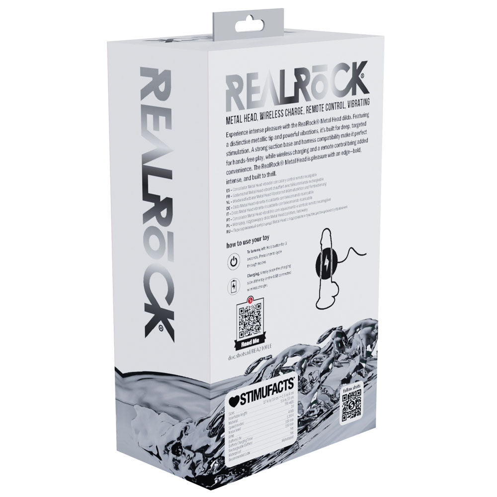 REALROCK Metal Head 7'' Rechargeable Dildo - Flesh - Flesh 19 cm USB Rechargeable Vibrating Dildo with Metal Head and Wire...
