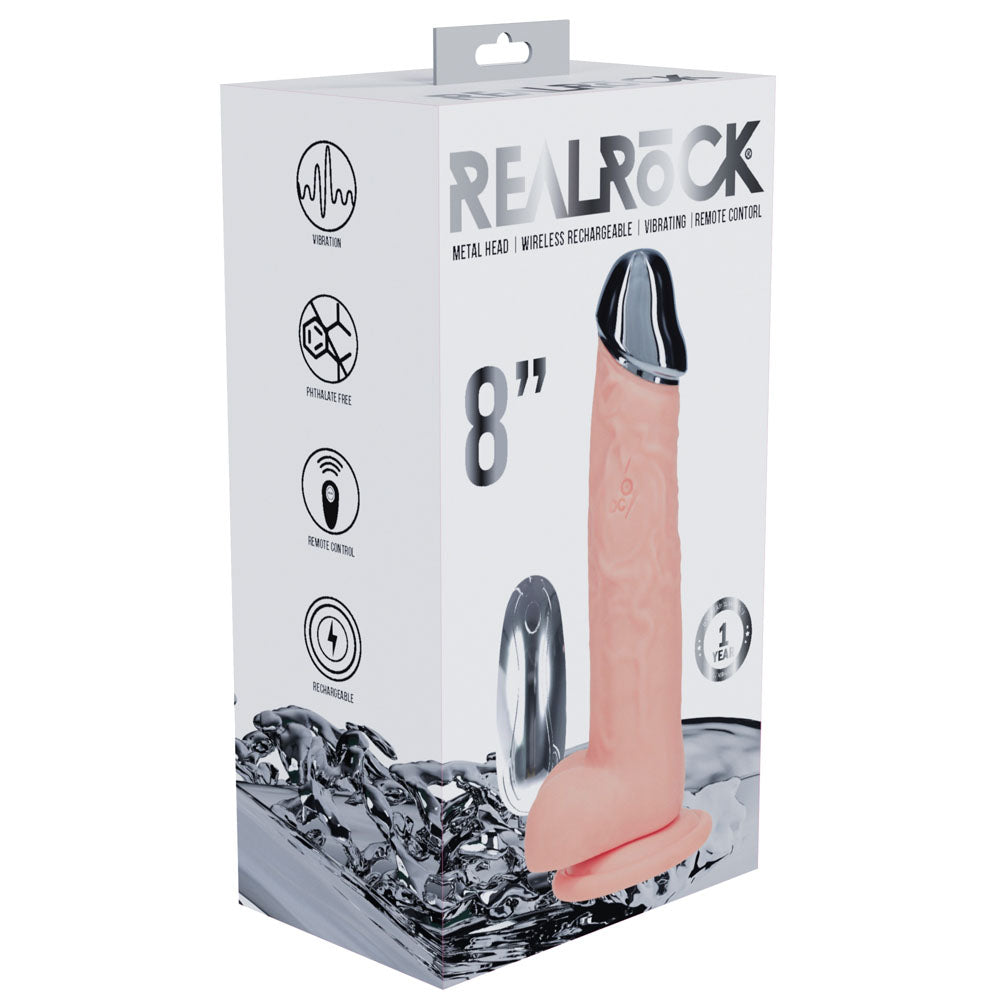REALROCK Metal Head 8'' Rechargeable Dildo - Flesh - Flesh 22 cm USB Rechargeable Vibrating Dildo with Metal Head and Wire...