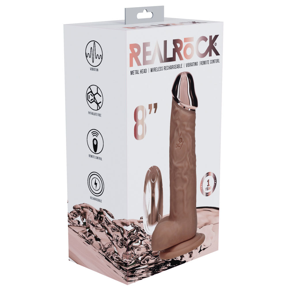 REALROCK Metal Head 8'' Rechargeable Dildo - Tan - Tan 22 cm USB Rechargeable Vibrating Dildo with Metal Head and Wireless...