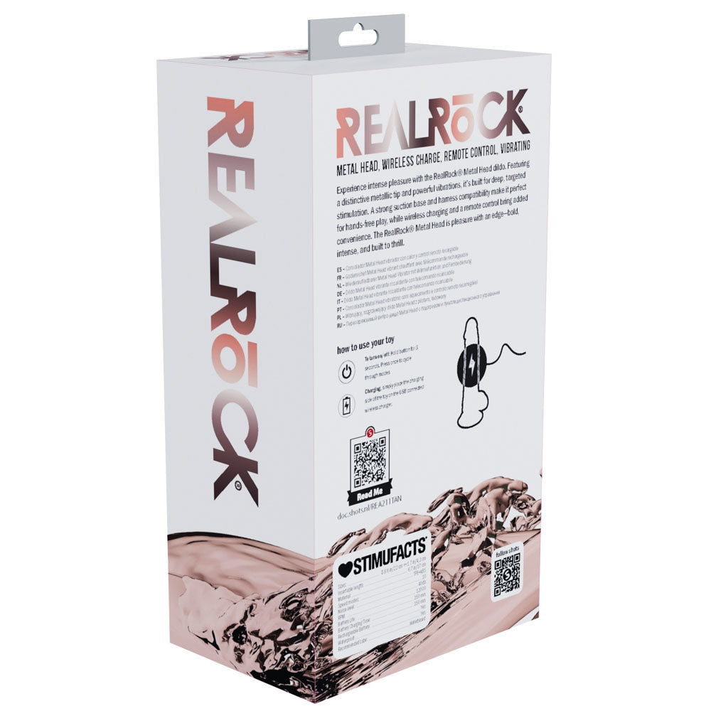 REALROCK Metal Head 8'' Rechargeable Dildo - Tan - Tan 22 cm USB Rechargeable Vibrating Dildo with Metal Head and Wireless...