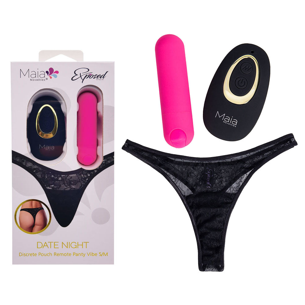 Maia DATE NIGHT PANTY VIBE - S/M - Black S/M Panty with Pink Bullet & Remote buy online Australia