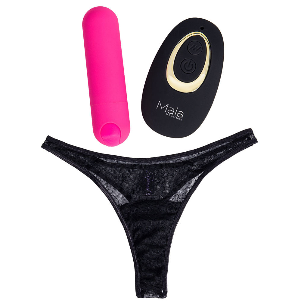 Maia DATE NIGHT PANTY VIBE - S/M - Black S/M Panty with Pink Bullet & Remote