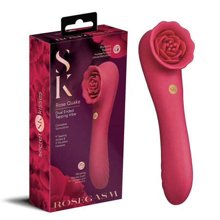 Secret Kisses ROSEGASM ROSE QUAKE - Red 18.8 cm Dual Ended Tapping Vibrator buy online Australia