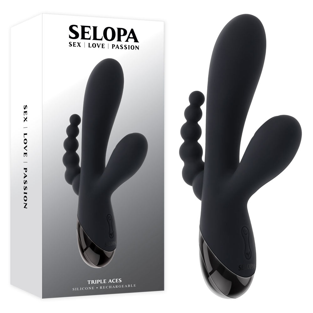 Selopa TRIPLE ACES - Black 19.7 cm Triple Stimulator Vibrator buy online Australia