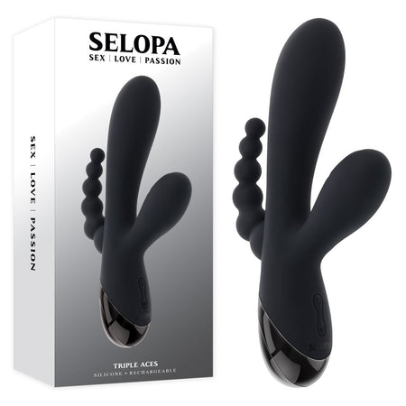 Selopa TRIPLE ACES - Black 19.7 cm Triple Stimulator Vibrator buy online Australia